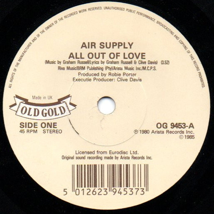Air Supply – All Out Of Love / Even The Nights Are Better (E/Generic) - VINYL LP